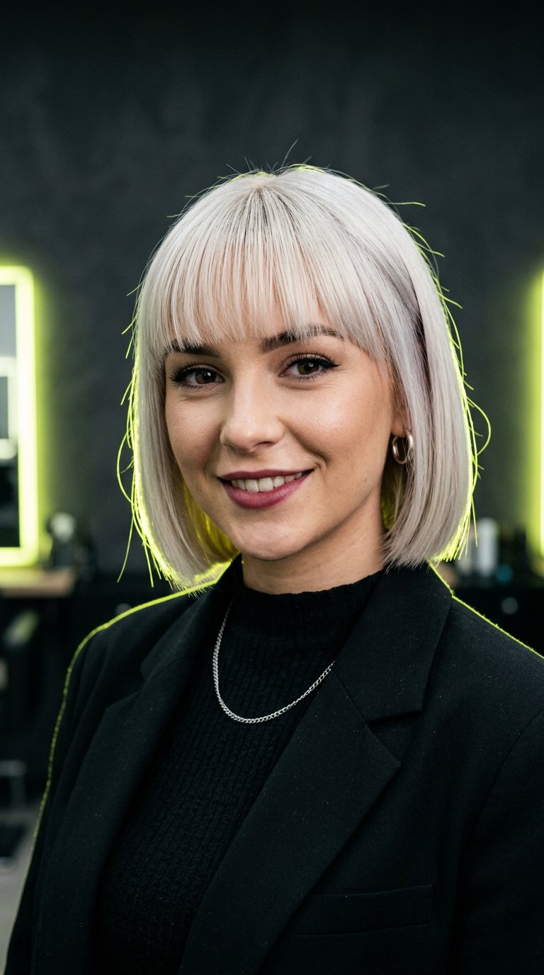 Carrè corto platino con frangia netta