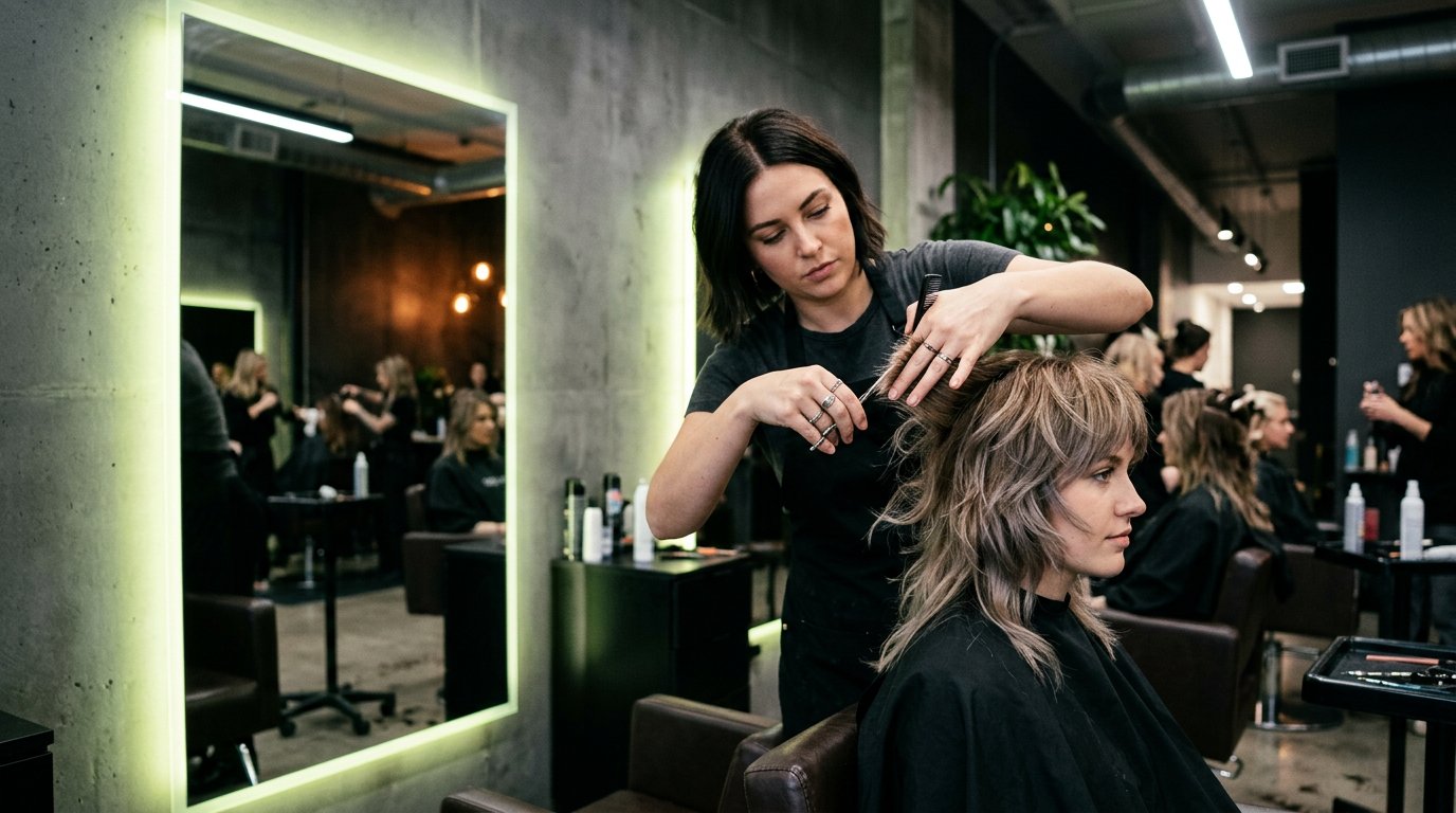 Una stylist completa il look di una cliente in salone