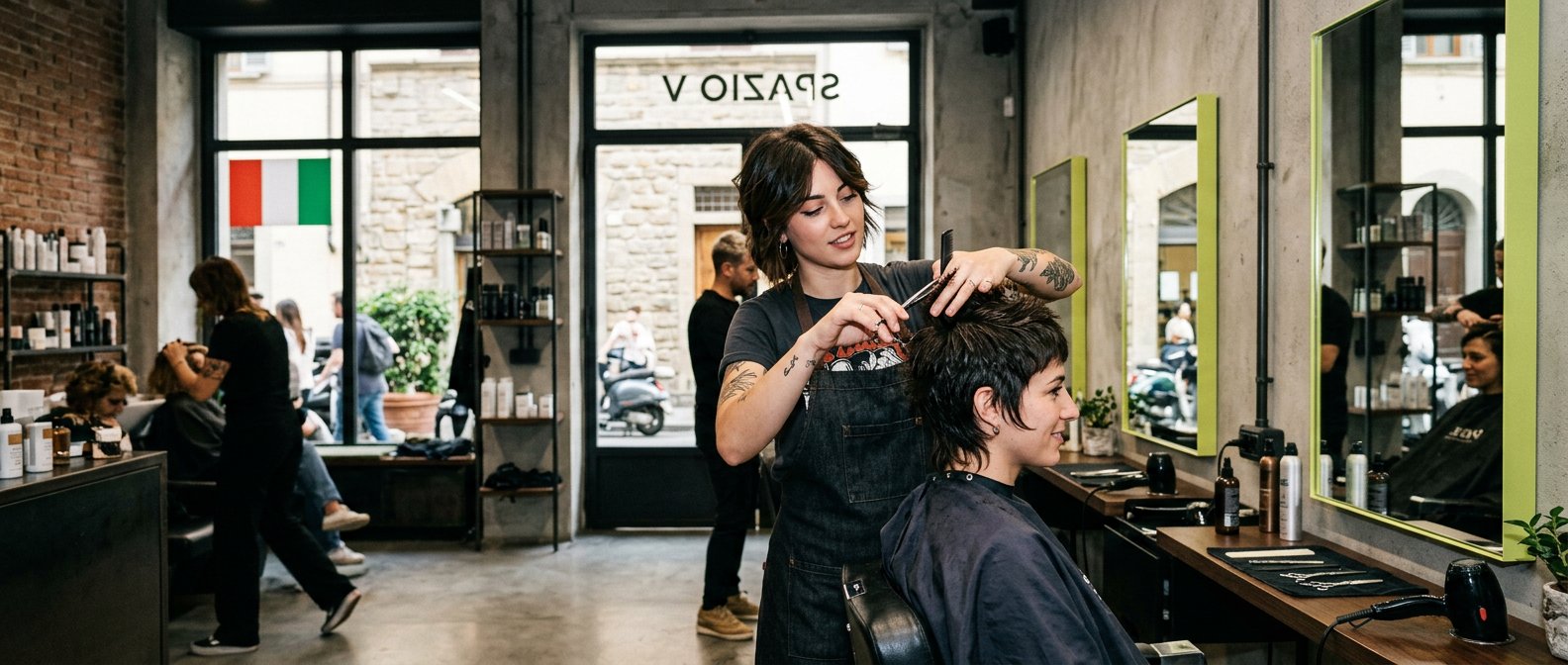 Una stylist al lavoro in un hair studio moderno